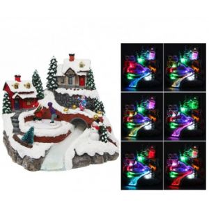 Fomax Village de Noël lumineux avec patineur animé