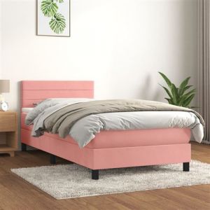 VidaXL Sommier &agrave; Lattes de Lit avec Matelas, Lit Rembourr&eacute;, Lit Simple, Lit Adulte de Chambre &agrave; Coucher Int&eacute;rieur, Moderne, Rose 100x200 cm Velours