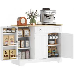 Homcom Buffet cuisine 3 portes 6 étagères tiroir coulissant dim. 105 x 40 x 83 cm effet bois blanc