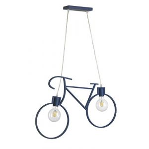 ONLI - Lampe &agrave; suspension 2 lumi&egrave;res Bike en forme de v&eacute;lo. M&eacute;tal bleu