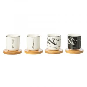 J-Line Lot de 4 tasses en c&eacute;ramique noir 5.7*5.7*6.4 cm