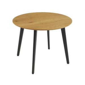 Table à manger ronde effet chêne pieds métal noir 4 places