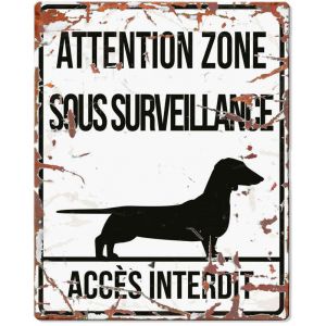 D&D Plaque Attention au Chien avec Teckel - Blanc