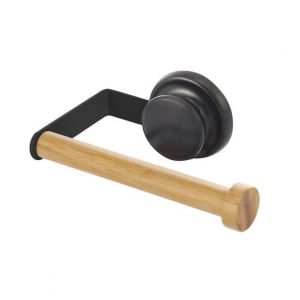 MSV Porte Rouleau Papier Wc Mural mega ventouse Bambou & Acier Noir - Noir