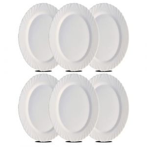 Lot de 6 plat oval, assiette de service coloris blanc en verre - Longueur 36 x Profondeur 34 x Hauteur 2 cm -JUANIO-