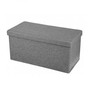 Banc de rangement aspect lin - 76 x 37,5 x H 37,5 cm - Gris fonc&eacute; - Polyester