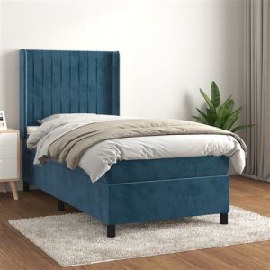 VidaXL Boxspring met matras fluweel donkerblauw 100x200 cm3132787