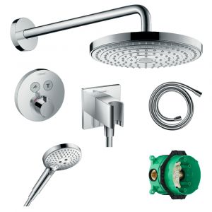 Hansgrohe Douche tête + Facapour Mtg + cp encast + Douchette + Flexible + Couraccordement anti-retour flexibles écrou