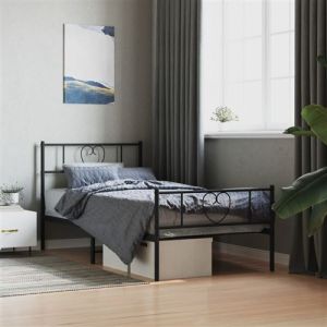 VidaXL Cadre de Lit avec Tête de Lit et Pied de Lit, Lit de Simple avec Sommier à Lattes, Lit Adulte avec Rangement Chambre, Moderne, Noir 107x203 cm Métal 355477