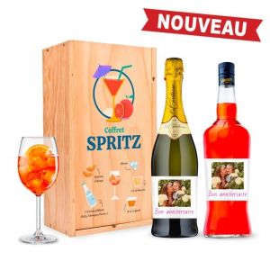 Coffret alcool SPRITZ - Coffret cocktail complet avec Caisse Bois 1 bouteille Prosecco & 1 bouteille dApérol [Kit apero a offrir]