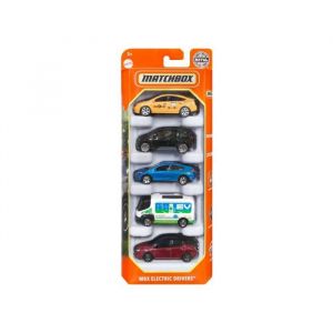 Matchbox Set 5 v&eacute;hicules : mbx electrics drivers - coffret voitures miniatures jaune noire rouge bleu - enfant