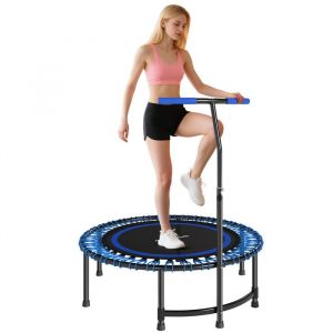 Trampoline de fitness - SPORTNOW - 114 cm - cordes &eacute;lastiques - poign&eacute;e r&eacute;glable sur 5 positions - charge 200 kg - silencieux - bleu