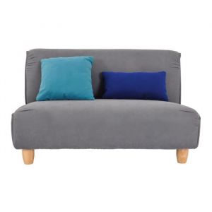 Image de MELINA Canapé fixe 2 places Tissu gris et pieds en bois L 122 x P 86,5 x H 78,5 cm
