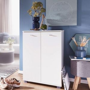 Meuble &agrave; chaussures 2 portes 60x35x90 cm en bois blanc