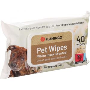 Flamingo 40 Lingettes de soin universelles Reini musc blanc pour chien ou chat