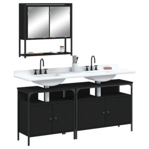 VidaXL Ensemble de meubles salle de bain 3 pcs noir bois d'ingénierie