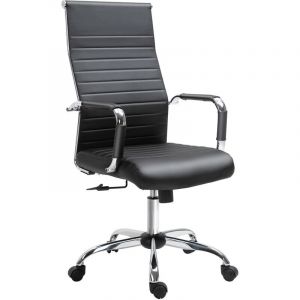 Fauteuil de bureau direction réglable pivotant 360° fonction bascule verrouillable piètement chromé accoudoirs tapissés revêtement synthé