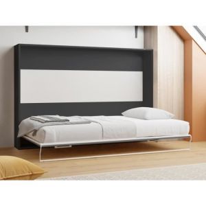 Lit escamotable 140 x 200 cm - Ouverture horizontale manuelle - Anthracite et naturel - malina ii