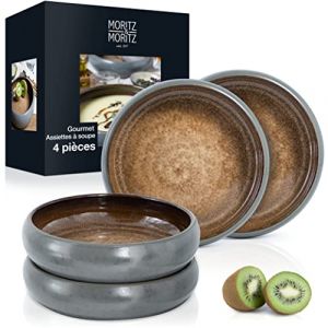 Moritz - moritz - 3412 - SOLID Lot de 4 assiettes creuses en gres 19 cm - Bol en gres pour soupe pates salade ou cereales