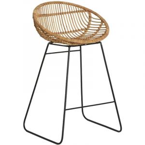Tabouret de bar rond en rotin et métal