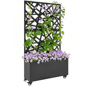 Outsunny Jardini&egrave;re avec treillis - avec brise-vue et roulettes verrouillables - pour plantes grimpantes - 90 x 30 x 160 cm, noir