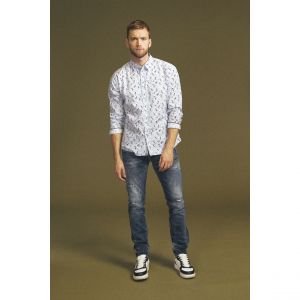 Le Temps des Cerises Jeans ajusté stretch 700/11, longueur 34 bleu en coton