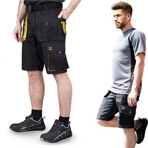 REIS - FORECO-TS BJS - Short de Travail pour Homme, Short Cargo, Short de sécurité, Short de Jardin, Noir/Jaune, Taille : 3XL