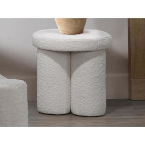 Vente-unique - Pouf en tissu bouclette blanc conomo
