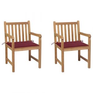 VidaXL Chaises de jardin lot de 2 avec coussins bordeaux Teck massif