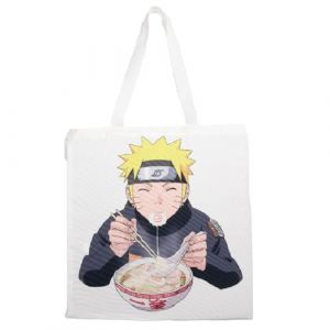 Konix Naruto Shippuden Sac Tote Bag &agrave; longues poign&eacute;es - 38 x 42 cm - 100% polyester - Motif Naruto Ramen - Blanc