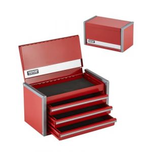 VEVOR Boîte à Outils Métal, 218,4 mm, Caisse à Outils Acier Portable avec 3 Tiroirs, Petit Coffre Outillage, Doublure EVA, Patins PP, Ouverture à Roulement à Billes, Finition Revêtement Poudre, Rouge