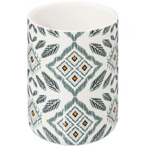 Gobelet ou Porte brosse à dent en céramique déco Hapache Blanc et Gris