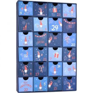 Brubaker Calendrier de L'Avent à Remplir - Gnomes Bleus - Calendrier de Noël à Remplir Soi-Même avec 24 Portes Pour Bons D'Achat, Bonbons et Autres Surprises - Hauteur 32,5 cm en Carton