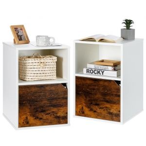 Giantex Lot de 2 Tables de Nuit Modernes avec Rangement, Table de Chevet Carrée avec Étagère Ouverte et Placard, 40 x 40 x 59 cm, Blanc