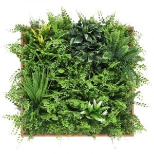 Vente-unique - Tableau végétal synthétique 55 x 55 cm- Cadre naturel, feuillage vert - vegetiri