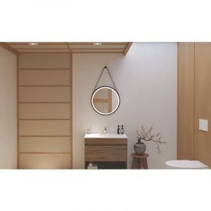 Miroir Éclairant KYARA avec lanière - Contour Aluminium Noir - Ø60 cm