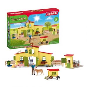 Schleich 72224 Ferme avec poulailler et box pour chevaux, dès 3 ans, FARM WORLD - coffret, 123 pièces