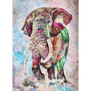 Peinture au num&eacute;ro : &Eacute;l&eacute;phant en couleur - sans ch&acirc;ssis en bois