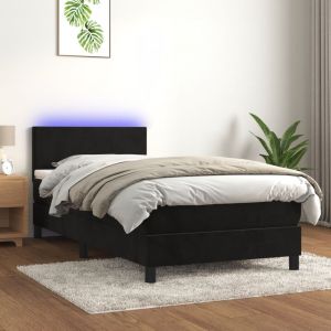 VidaXL Sommier tapissier avec matelas et LED Noir 90x190 cm Velours - Black