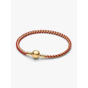 Pandora Bracelet Maille V&eacute;nitienne et Cordon Rouge Dor&eacute;