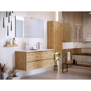 Image de Bobochic Ensemble de salle de bain 120 cm suspendue avec colonne BAYO chêne clair - Bois naturel