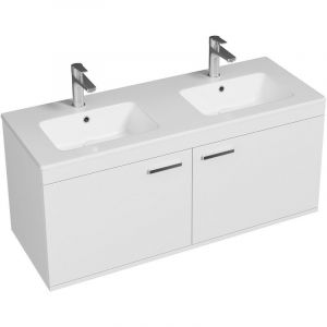 Rubite Meuble salle de bain double vasque 2 portes largeur 120 cm Blanc - Blanc