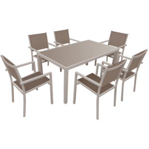 Happy Garden Salon de jardin BERGAMO en textil&egrave;ne taupe 6 places - aluminium taupe