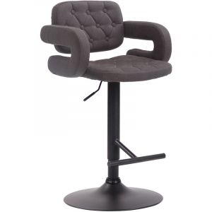 CLP Tabouret de bar Dublin en Tissu Style Chesterfield Pieds et Repose-pieds M&eacute;tal [Gris fonce, Noir]