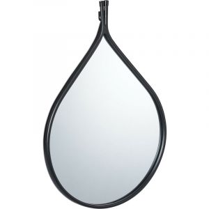 Relaxdays Miroir mural, forme goutte eau, cadre m&eacute;tal, HxL : 54,5 x 37 cm, entr&eacute;e, salle de bain, salon, glace, noir