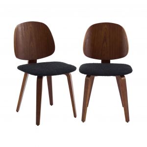 Sweeek Lot de 2 chaises décor bois courbé placage effet noyer et bouclette texturée noire