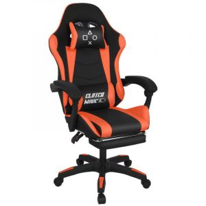Clutch - Chaise de Gaming Ergonomique avec Coussin Lombaire, Appuie-t&ecirc;te et Repose-pieds en PVC Noir et Rouge