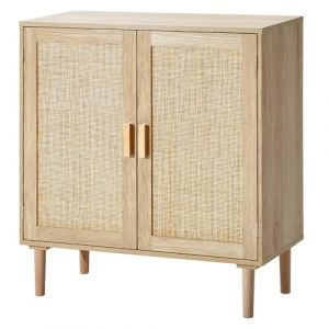 VEVOR Armoire en rotin 80 x 37,5 x 88 cm, Armoire de Rangement en rotin avec 2 Portes magn&eacute;tiques et &eacute;tag&egrave;res r&eacute;glables, Commode en rotin Polyvalente, Buffet pour Couloir, entr&eacute;e, Cuisine, Naturel