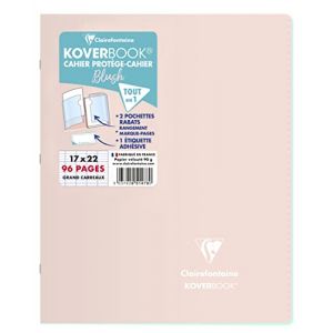 Clairefontaine Cahier piqué Koverbook Blush 17x22cm 96 pages grands carreaux couverture polypropylène opaque bicolore - Rose poudré/Menthe à l'eau - Lot de 10