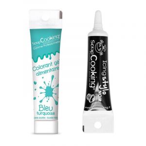 Gel colorant alimentaire bleu turquoise 20 g + Stylo gla